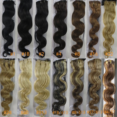 New 15"-28" 100% Remy Clip in Human Hair Extensions FULL HEAD SET 75g-140g - Picture 3 of 39