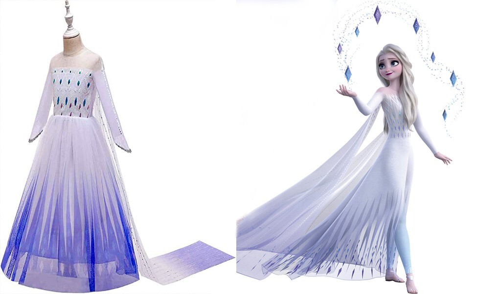 Frozen 2 Elsa Ahtohallan Cave Snow Flake Queen Dress Cosplay Frozen 2 Elsa Ahtohallan Cave Snow Flake Queen Dress Cosplay