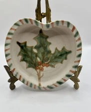 Small House Pottery Ceramic Heart, Hand Painted, Sanger, Texas, Christmas Holly