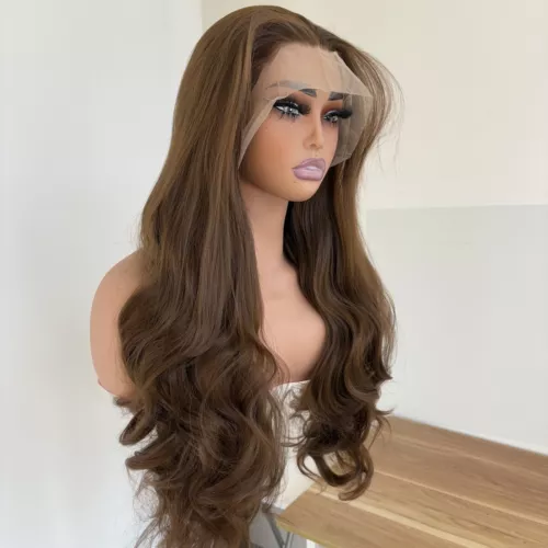 Light brown Lace Front Wigs Long Wavy Layered Heat Resistant Hair Synthetic