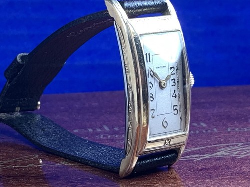 1935 WALTHAM CURVEX 14K SHELL MAN’S WRISTWATCH LONG 50mm CURVED CASE Keeps Time - Picture 10 of 17