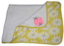 JUST ONE YOU BABY GIRL BLANKET YELLOW WHITE GRAY PINK POLKA DOT LADYBUG FLOWER