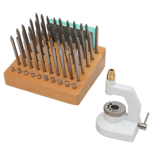 Watch Repair Staking Tool Press Set Watchmaker Kit with 50 Punches 10 Stakes - Foto 11 di 12