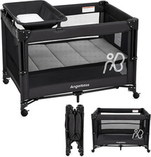 Baby Bassinet Bedside Crib, Pack and Play with Mattress, Diaper Changer, One-Pus