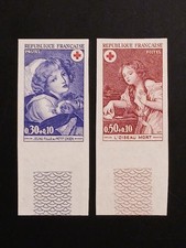 paire timbres variété non dentelés croix rouge 1700/1701 France 1971 neufs XX