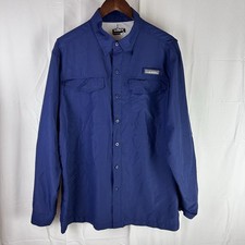 Habit Shirt Mens Large Blue Performance Fishing Lightweight Roll Tab Outdoor