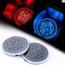 2 Pack LED Cup Holder Lights, Car Coaster with 7 Colors Changing USB Black