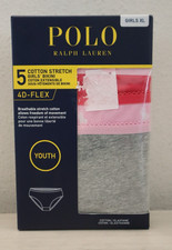 Polo Ralph Lauren Girls Sz XL 4D-Flex 5 Pk Cotton Stretch Bikini Cotton Panties
