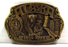 ALASKA 25 YRS OF STATEHOOD 1959-1984 Commemorative Belt Buckle Bear Vintage 1984