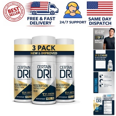 Prescription Strength Antiperspirant Roll-On for 72-Hour Protection   Pack of 3