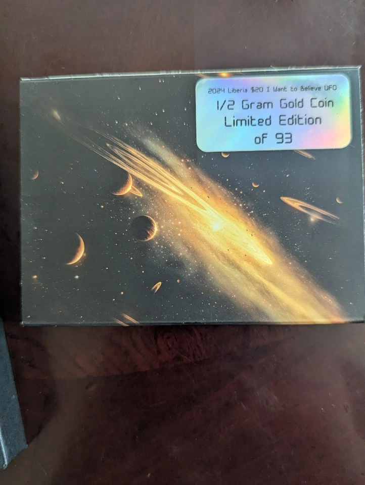 Moneda de oro 2024 Liberia $20 I Want to Believe OVNI 0,5 g - Etiqueta galaxia NGC PF 70 Foto 3 de 4