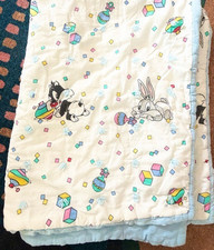 Vintage looney tunes baby blanket with tufts. Bugs bunny, tweety bird