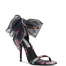 STEVE MADDEN NWT Benni-R Satin Floral Rhinestone Mesh Bow Open Toe Heels 7.5