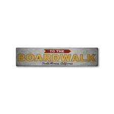 To The Boardwalk, Custom Arrow Beach - Rustic Distressed Wood Sign
