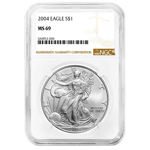 2004 $1 1-oz American Silver Eagle NGC MS69 Brown Label