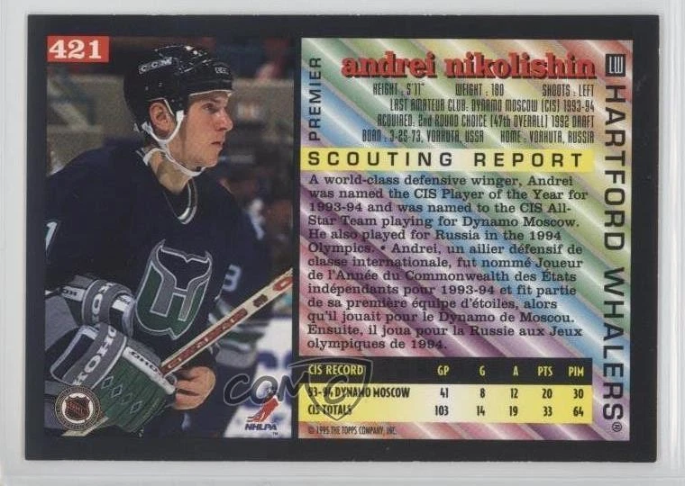 1994-95 O-Pee-Chee Premier Special Effects Andrei Nikolishin #421 Rookie RC - Image 2 of 2