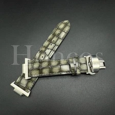 Leather Vintage Crack Shinny Watch Strap Band Clasp Fits Tissot PRX Adapter Gray