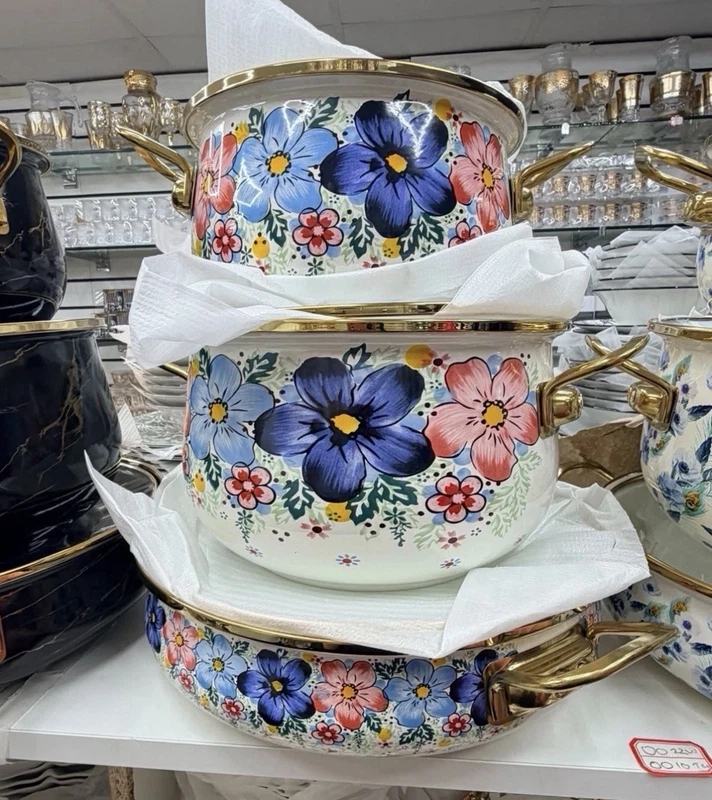multicolored enamel cookware pot set of six pieces