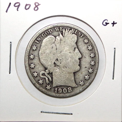 1908 US Barber Silver Half Dollar G Good