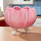 VTG Fenton pink mike rose bowl with 3 legs stand READ