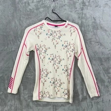 Helly Hansen Shirt Womens Small Merino Wool Base Layer Thermal Floral Ivory Pink