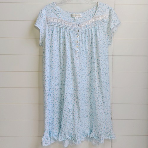 Eileen West Nightgown 100% Cotton Leafy Vines Print Women's Large Ribbon Details - Picture 2 of 8
