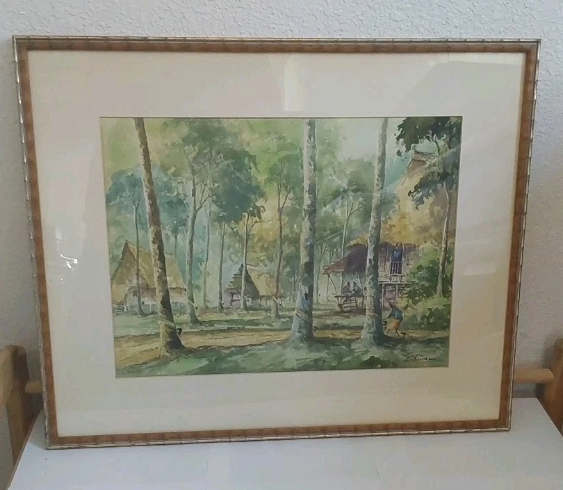 A.J. РАМАН ФИЛИППИНСКАЯ ДЕРЕВНЯ НОЧЬЮ ОРИГИНАЛЬНАЯ АКВАРЕЛЬ ПЕЙЗАЖНАЯ ЖИВОПИСЬ - Изображение 3 из 4