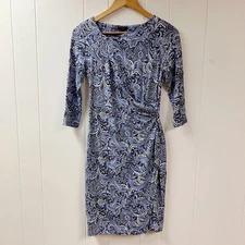 TALBOTS Paisley Faux Wrap Dress SP Cocktail Career Preppy Feminine Stretch
