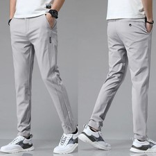 Mens Slim Fit Stretch Trousers Lightweight Breathable Casual Golf Pants