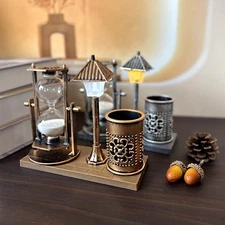Vintage Style Desk Organizer Set with Hourglass Timer, Decorative Pen Holder, Br