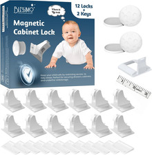   12 Pack Magnetic Cabinet Locks Baby Proofing with 12 Locks and 2 Keys - Child