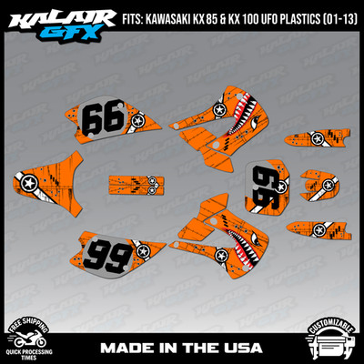 Graphics Kit for Kawasaki KX85 KX100 UFO Restyle 2001-2013 Predator - Orange
