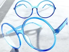 OVERSIZED EXAGGERATED Retro Clear Lens EYE GLASSES Huge XL Big Round Blue Frame