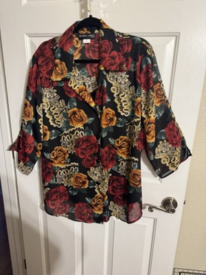 MOCK 2-PIECE BLOUSE-BLACK,GOLD,RED,CREAM,GREEN BLOUSE-GLORIA LANCE WOMAN -2X