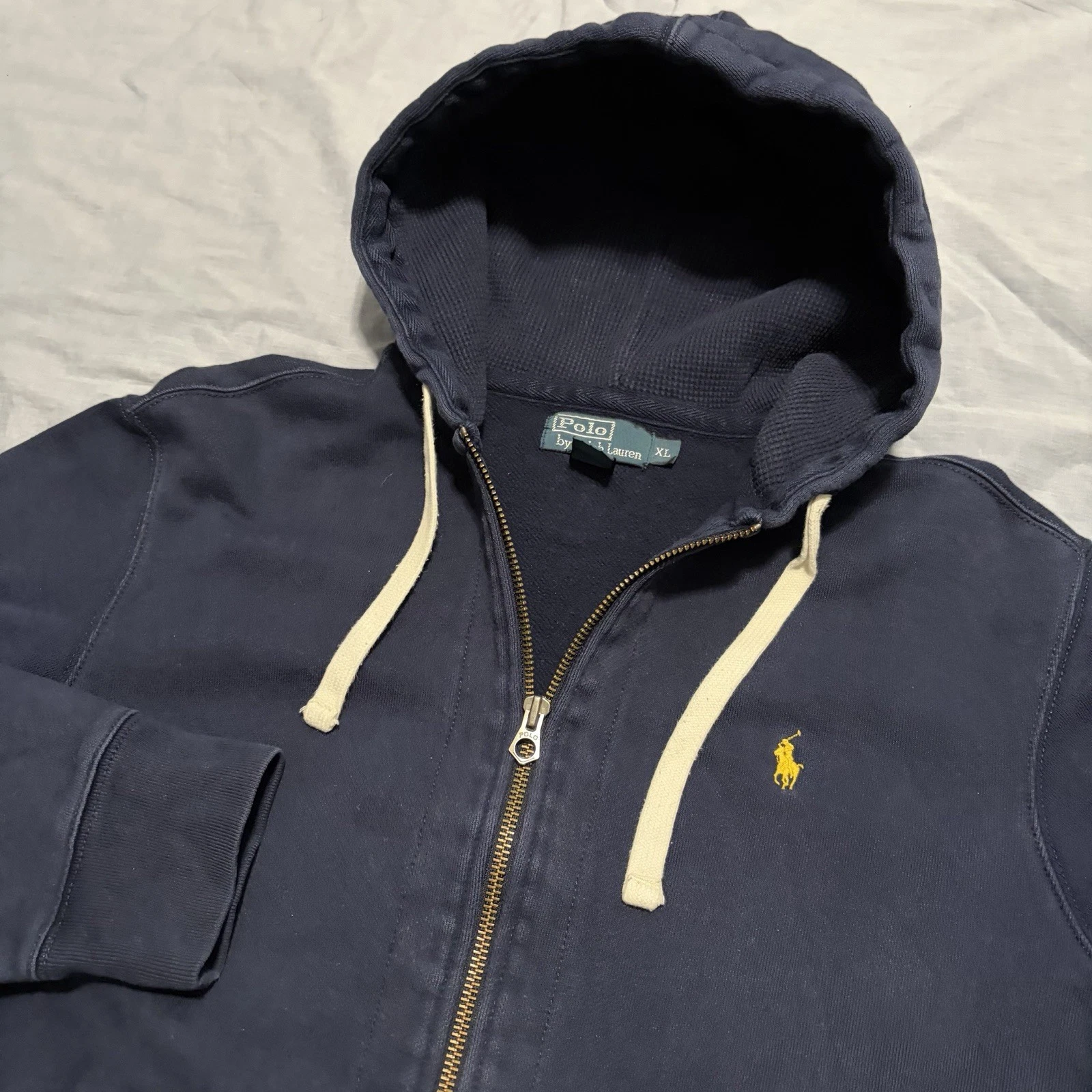 Polo Ralph Lauren Hoodie Mens XL Navy Full Zip Thermal Lined Hood Drawstring