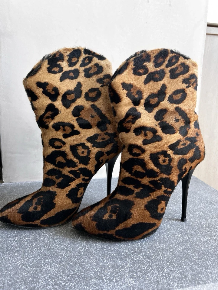Giuseppe Zanotti Mujer Marrón Botines Piel Leopardo Estampado Tacones Botines EE. UU. 8.5 Foto 4 de 4