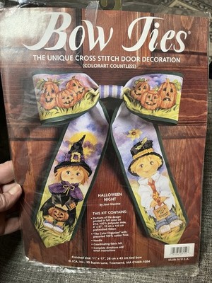 JCA Inc Bow Ties Cross Stitch Kit Halloween Night #08152 Open Pkg But Complete