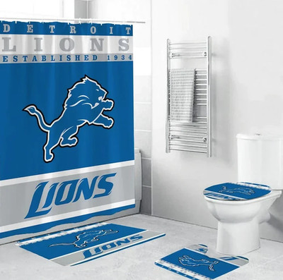 4 pcs Football Team Flag Lions Shower Curtain Bathroom set