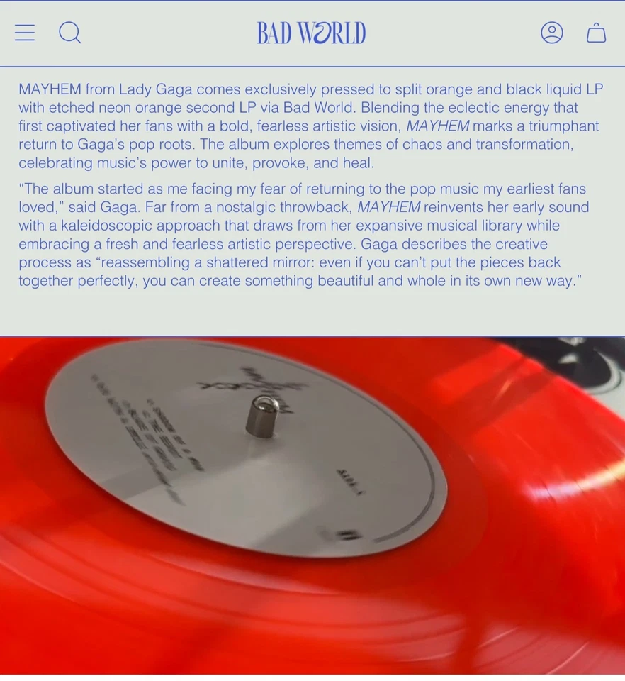 Lady Gaga MAYHEM Liquid Filled Vinyl LP Blood Record Bad World NEW RARE 🤩💿🎶 - Image 2 of 4