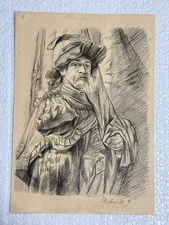 Rembrandt (Handmade) Drawing on antique paper Signed and Sealed.