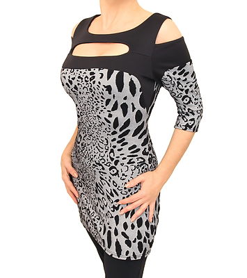 Neu Grau und Schwarz Tiermuster Ausgeschnitten Top