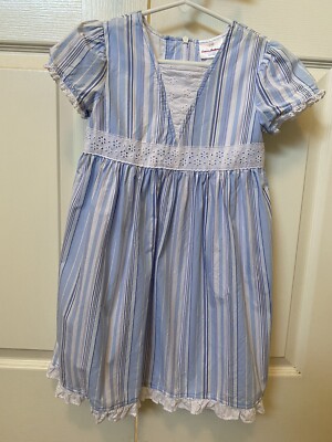 Girl's Hanna Andersson Dress 110 Blue Striped White Eyelet Spring Summer 5  | eBay