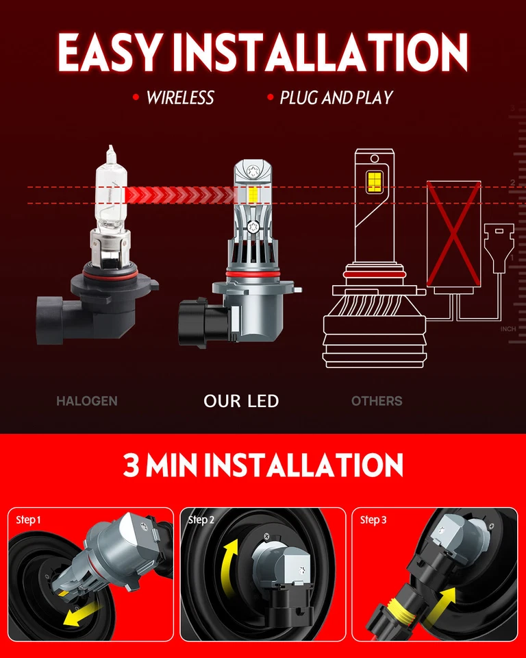 For 2002-2007 Buick Rendezvous Combo LED Headlights Hi/Lo Beam+Fog Light Bulbs — 第 2/4 张图片