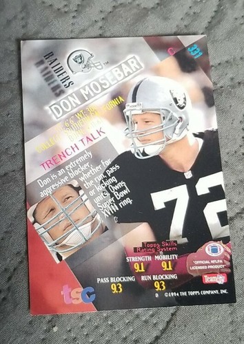 1994 Stadium Club Football Card #331 Don Mosebar - Los Angeles Raiders - Picture 2 of 2