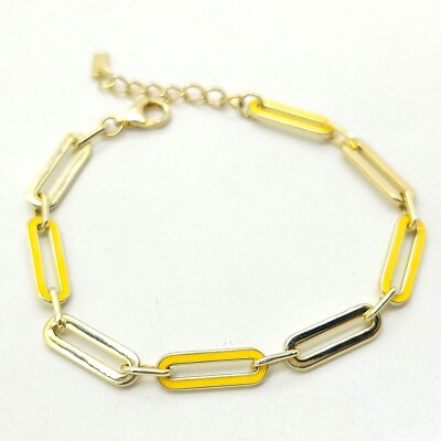 Adinas Jewels Sterlingsilber goldfarben pastellgelb Emaille Büroklammer Armband