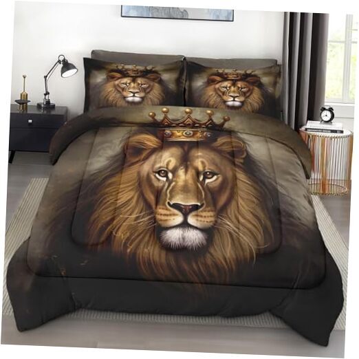 Comforter Set Size Golden Soft 3 Pcs Bedding Set for Kids and Queen King Lion-image