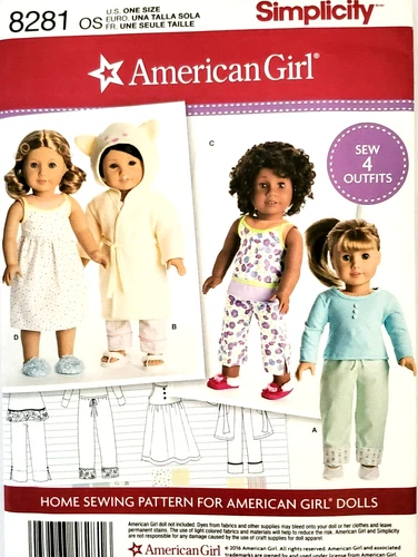 Simplicity 8281 American Girl Doll 18 inch Doll Clothes Sewing Pattern New! OOP