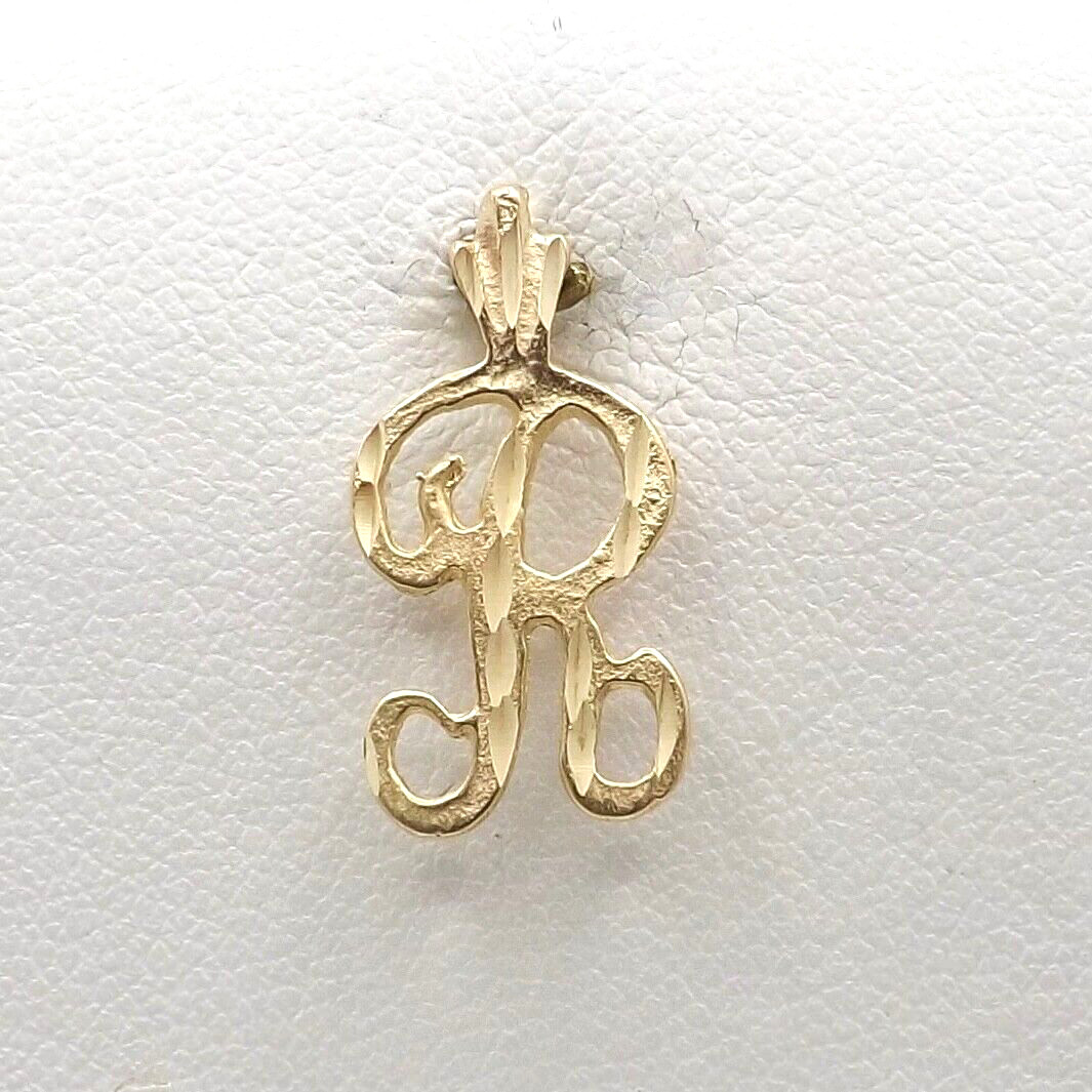 Solid 14k Gold Letter Initial R Charm Pendant Cur… - image 1