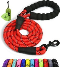 Rope Dog Leash 5 FT with Comfortable Padded Handle Highly Reflective Threads ...