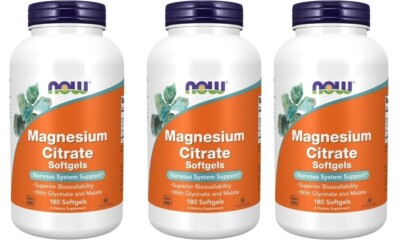 Magnesium Citrate W/Glycinate Malate Nervous System Support 3X180gels Now Foods